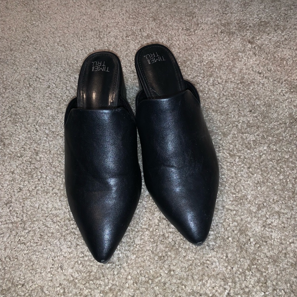 Time and Tru Black Backless Pointed Toe Heels